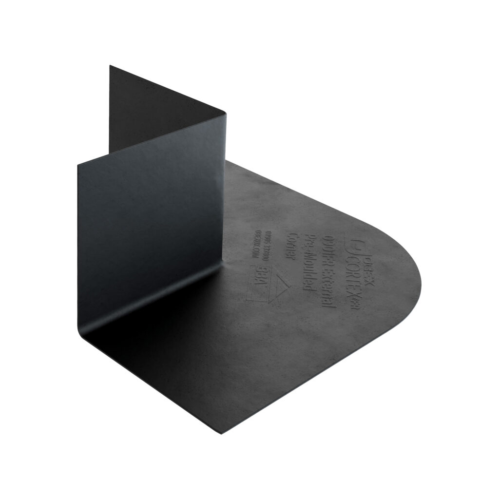 Obex Cortex external pre-moulded corner installed by Advanced Glass for airtight façade sealing.
