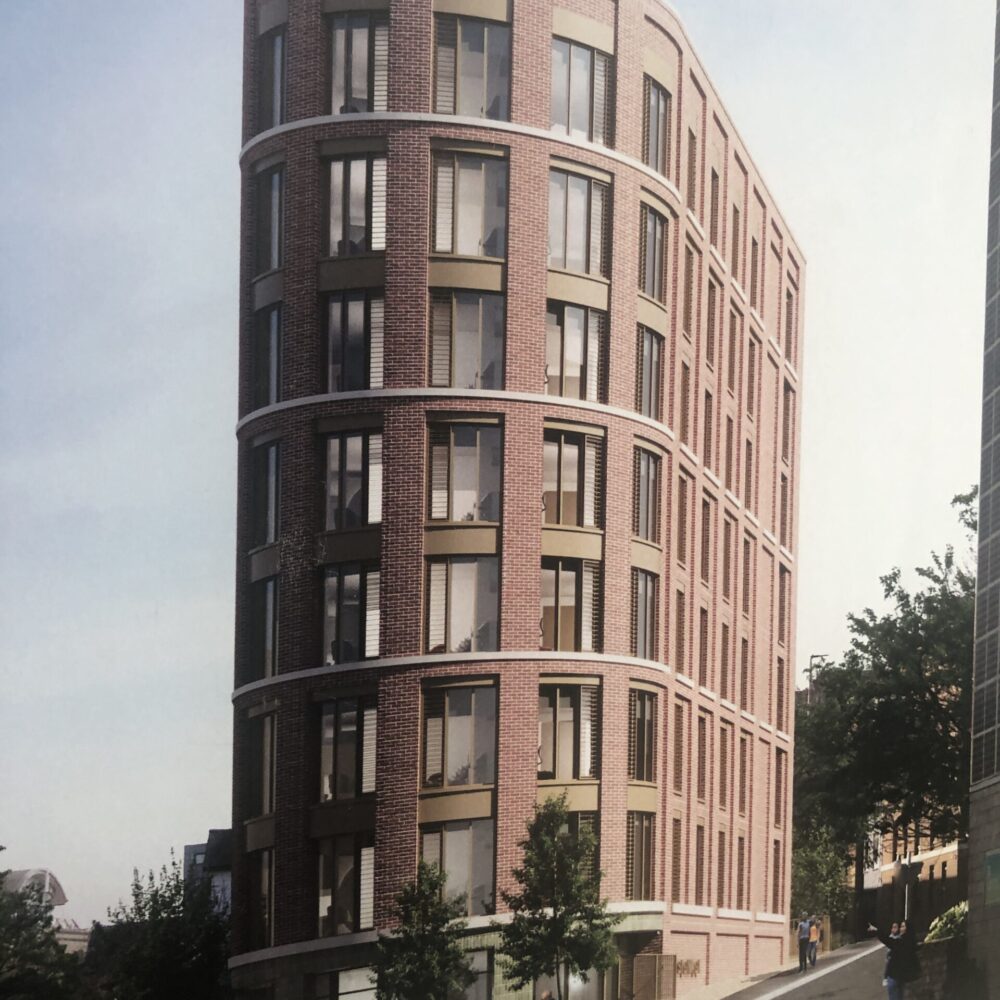 Aluminium façade installation including glazing and doors at Burley Street development