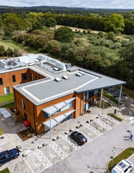 Aluminium façade installation including windows and doors at Worthing medical centre