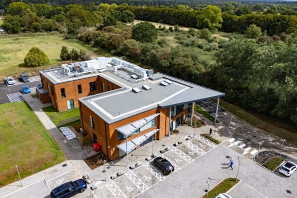 Aluminium façade installation including windows and doors at Worthing medical centre
