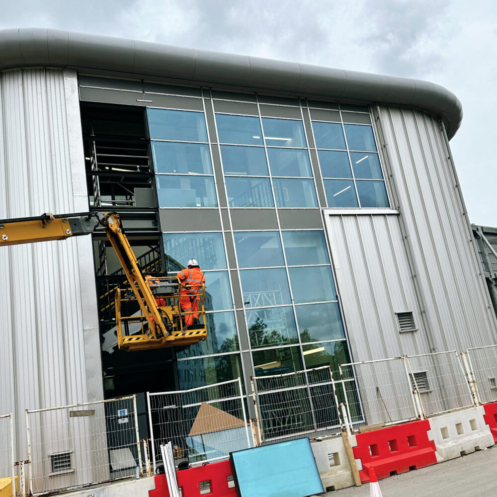 Advanced Glass carrying out curtain wall remedial works at Bletchley Station