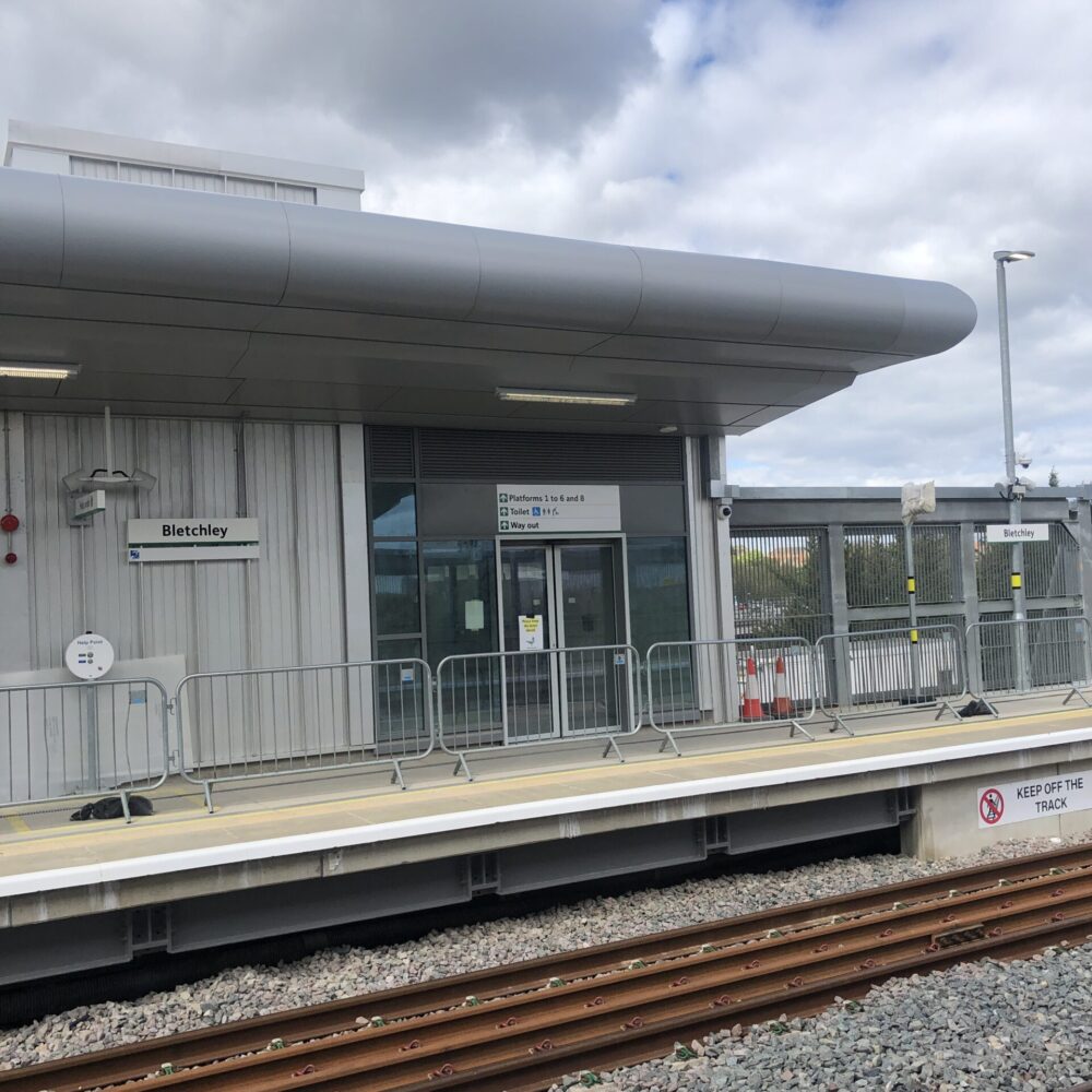 Curtain wall rectification works at Bletchley Train Station