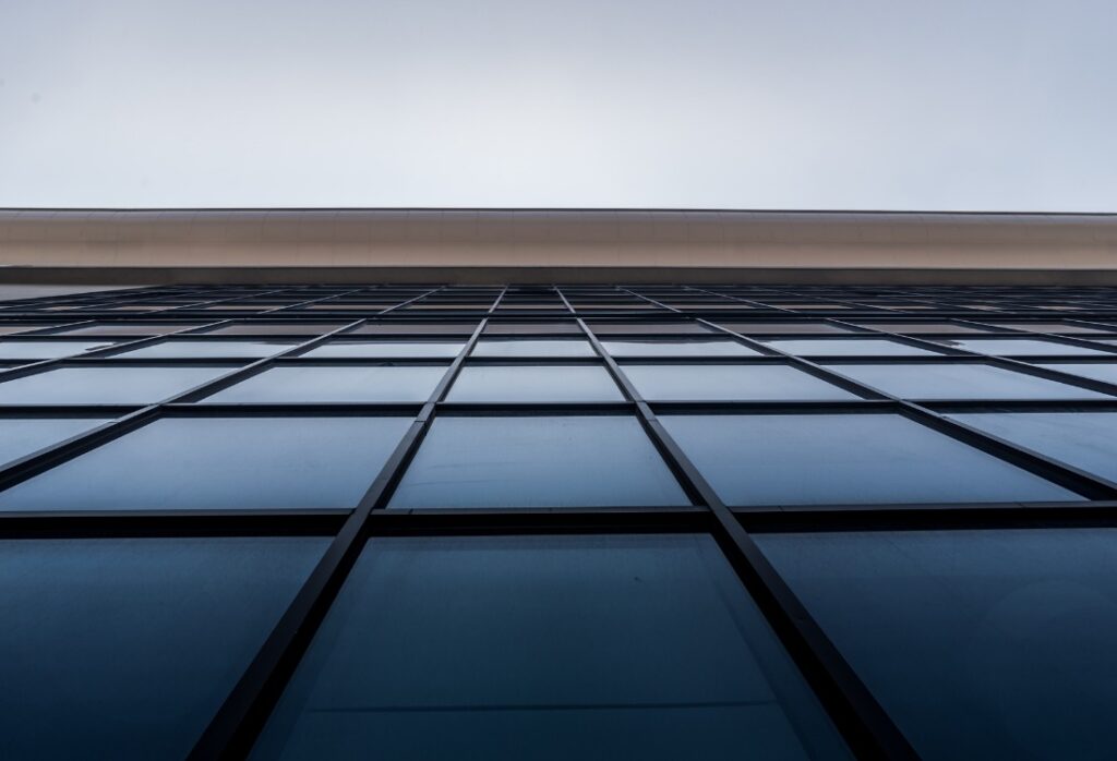 A curtain walling system is used on a building to improve its aesthetic appeal.