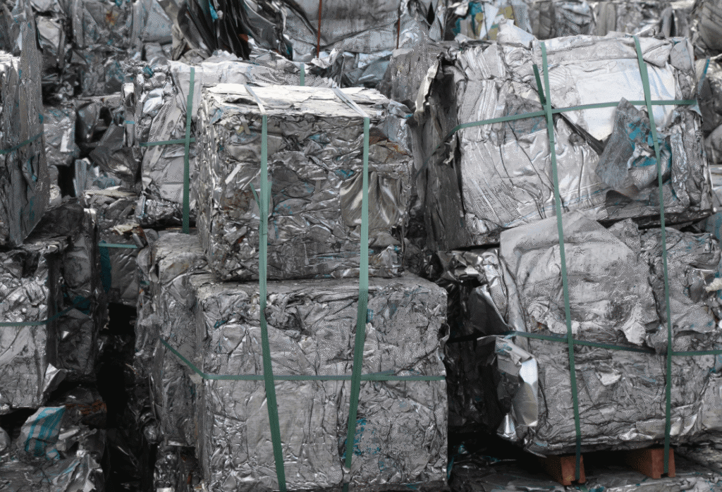 Recycled aluminium that is going to be remelted and reused for aluminium windows.