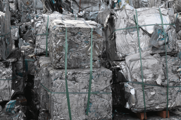 Recycled aluminium that is going to be remelted and reused for aluminium windows.